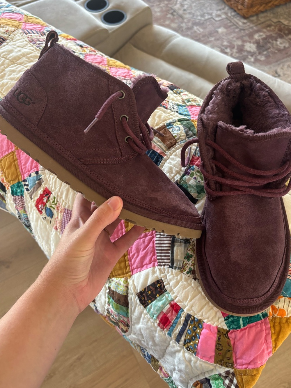 UGG Women's eggplant colored Suede Lace-Up Ankle Booties